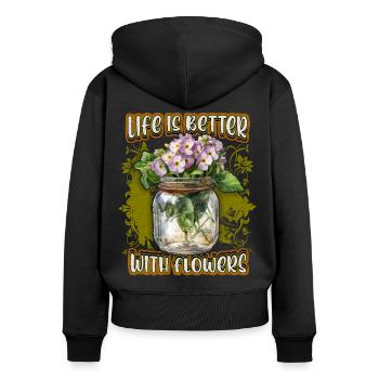 Primrose Vintage Botanical Floral Illustration - Women's Premium Organic Zip Hoodie - black - Back - Julia (174cm)