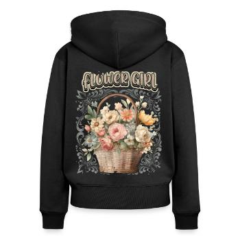 Demoiselle d’honneur, Vintage Scrapbook, Motif Floral - Sweat à capuche zippé Premium bio Femme - noir - Dos - Julia (174cm)