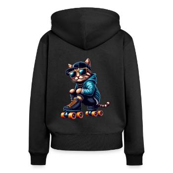 Cat on Roller Skates Pet for Cat Lovers - Women's Premium Organic Zip Hoodie - black - Back - Julia (174cm)