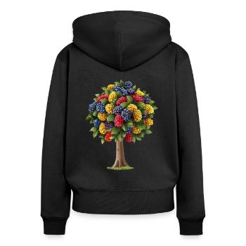 Bunter Baum Mit Fruchtigen Beeren - Frauen Premium Bio Zip Hoodie - Schwarz - Hinten - Julia (174cm)