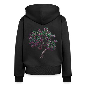 Arbre vivant avec des fruits violets - Sweat à capuche zippé Premium bio Femme - noir - Dos - Julia (174cm)