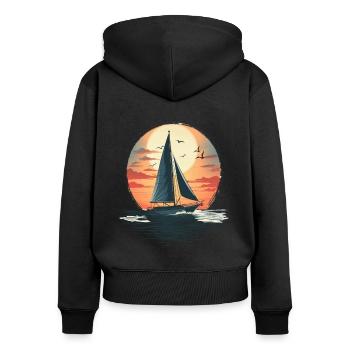 Sailboat at sunset, sea and seagulls - Women's Premium Organic Zip Hoodie - black - Back - Julia (174cm)
