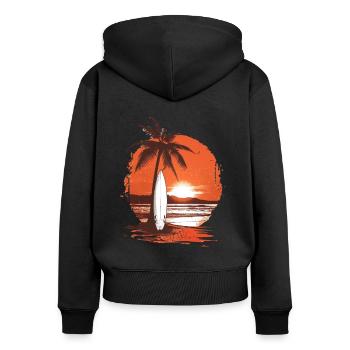 Lever du soleil Surf Île tropicale - Sweat à capuche zippé Premium bio Femme - noir - Dos - Julia (174cm)