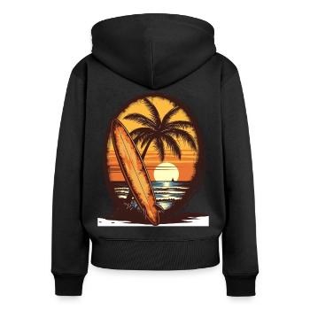 Sunset Surfboard Palm Trees - Women's Premium Organic Zip Hoodie - black - Back - Julia (174cm)