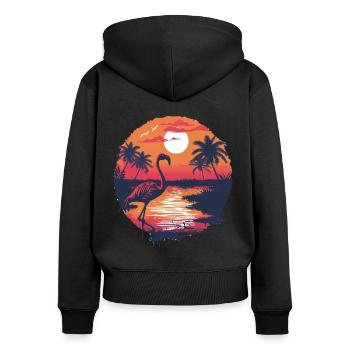 Flamingo Illustration - Frauen Premium Bio Zip Hoodie - Schwarz - Hinten - Julia (174cm)