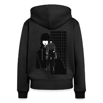 Stylish black and white illustration of modern woman - Women's Premium Organic Zip Hoodie - black - Back - Julia (174cm)