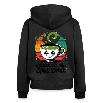 Matcha Is My Spirit Drink - Frauen Premium Bio Zip Hoodie - Schwarz - Hinten - Julia (174cm)
