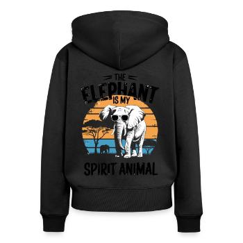 L’éléphant est mon animal spirituel - Sweat à capuche zippé Premium bio Femme - noir - Dos - Julia (174cm)