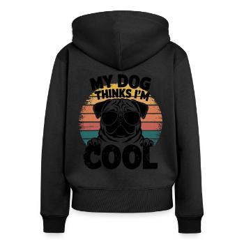 Carlin mon chien pense que je suis cool - Sweat à capuche zippé Premium bio Femme - noir - Dos - Julia (174cm)