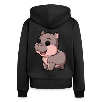 Niedliches Moo Deng Hippo Cartoon-Design - Frauen Premium Bio Zip Hoodie - Schwarz - Hinten - Julia (174cm)