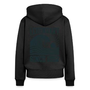 Légendaire depuis 1952 Birthday Wave - Sweat à capuche zippé Premium bio Femme - noir - Dos - Julia (174cm)