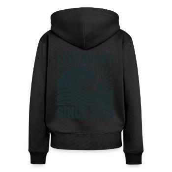 Légendaire depuis 2005 Birthday Wave - Sweat à capuche zippé Premium bio Femme - noir - Dos - Julia (174cm)