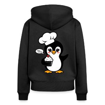 Penguin with chef's hat loves baking - Women's Premium Organic Zip Hoodie - black - Back - Julia (174cm)