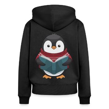 Pingouin douillet avec motif de livre - Sweat à capuche zippé Premium bio Femme - noir - Dos - Julia (174cm)