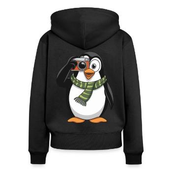 Pingouin mignon avec appareil photo pour les amoureux des animaux - Sweat à capuche zippé Premium bio Femme - noir - Dos - Julia (174cm)