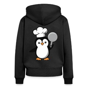 Pingouin de cuisine avec poêle pour les amateurs de cuisine - Sweat à capuche zippé Premium bio Femme - noir - Dos - Julia (174cm)