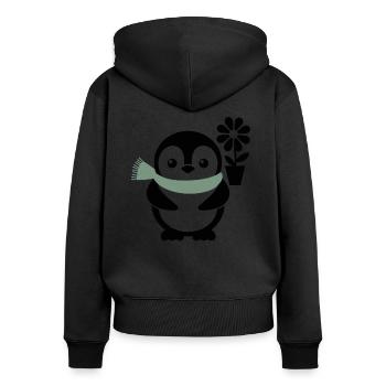 Pingouin mignon avec fleur pour tout le monde - Sweat à capuche zippé Premium bio Femme - noir - Dos - Julia (174cm)