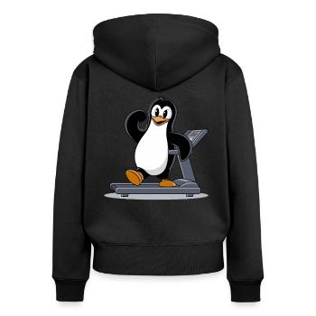 pingouin drôle sur tapis roulant dessin animé illustration - Sweat à capuche zippé Premium bio Femme - noir - Dos - Julia (174cm)