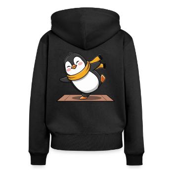 Cheerful penguin on yoga mat - Women's Premium Organic Zip Hoodie - black - Back - Julia (174cm)