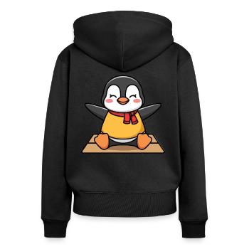 Relaxing Yoga Penguin for Kids and Families - Women's Premium Organic Zip Hoodie - black - Back - Julia (174cm)