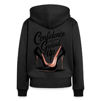 La confiance commence à partir de la base jusqu’aux talons hauts - Sweat à capuche zippé Premium bio Femme - noir - Dos - Julia (174cm)