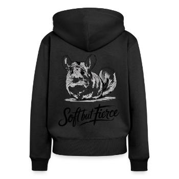 Sanft Aber Wild Chinchilla Illustration - Frauen Premium Bio Zip Hoodie - Schwarz - Hinten - Julia (174cm)