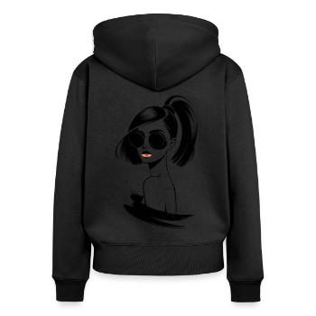 Femme élégante avec lunettes de soleil et queue de cheval - Sweat à capuche zippé Premium bio Femme - noir - Dos - Julia (174cm)