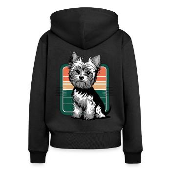Cute Yorkshire Terrier Against Retro Background - Women's Premium Organic Zip Hoodie - black - Back - Julia (174cm)