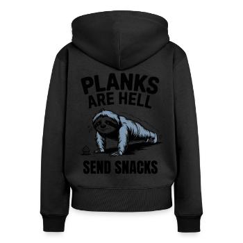 Fitness: Planks Sind Die Hölle, Schick Snacks - Frauen Premium Bio Zip Hoodie - Schwarz - Hinten - Julia (174cm)