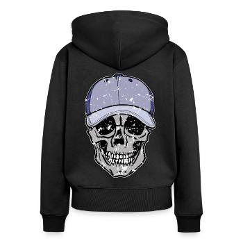 Totenkopf - mit Kappe - Frauen Premium Bio Zip Hoodie - Schwarz - Hinten - Julia (174cm)