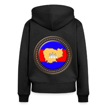 Carte du drapeau du Cambodge - Sweat à capuche zippé Premium bio Femme - noir - Dos - Julia (174cm)