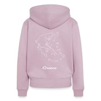 Carte de la Grèce - Sweat à capuche zippé Premium bio Femme - rose poudré - Dos - Julia (174cm)