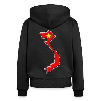 Carte du drapeau du Vietnam - Sweat à capuche zippé Premium bio Femme - noir - Dos - Julia (174cm)