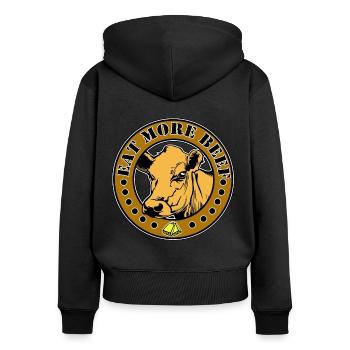 Manger plus de boeuf - Sweat à capuche zippé Premium bio Femme - noir - Dos - Julia (174cm)