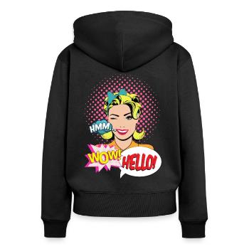 SCHÖNE FRAU POP ART VINTAGE-Idee Geschenk Humor - Frauen Premium Bio Zip Hoodie - Schwarz - Hinten - Julia (174cm)