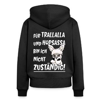 Trallalla und Hopsassa - stures Alpaka - Frauen Premium Bio Zip Hoodie - Schwarz - Hinten - Julia (174cm)