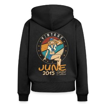 Vintage 2015 - Born In June 2015 - Frauen Premium Bio Zip Hoodie - Schwarz - Hinten - Julia (174cm)