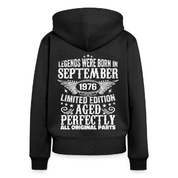 september 1976 Jahrestag september 1976 september - Frauen Premium Bio Zip Hoodie - Schwarz - Hinten - Julia (174cm)