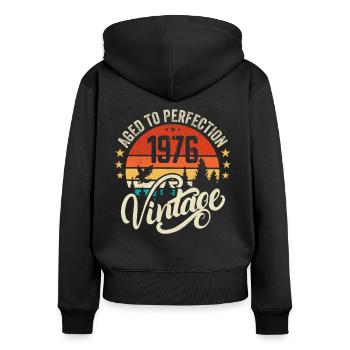 1976 Vintage - Birthday Gift 1976 Retro 1976 - Women's Premium Organic Zip Hoodie - black - Back - Julia (174cm)