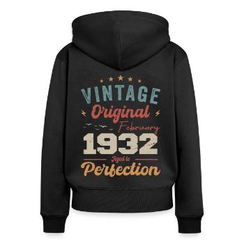 Born in February 1932 vintage 1932 birthday - Women's Premium Organic Zip Hoodie - black - Back - Julia (174cm)