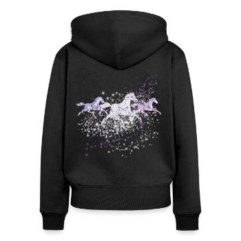 Pferde im Sternenhimmel - Frauen Premium Bio Zip Hoodie - Schwarz - Hinten - Julia (174cm)