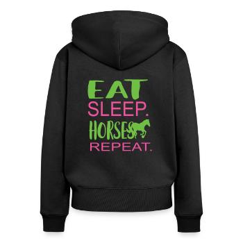 EAT Sleep Horses Repeat - Frauen Premium Bio Zip Hoodie - Schwarz - Hinten - Julia (174cm)