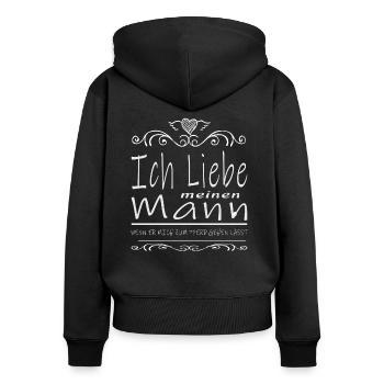 Ich liebe meinen Mann wenn er mich zu meinen Pferd - Frauen Premium Bio Zip Hoodie - Schwarz - Hinten - Julia (174cm)