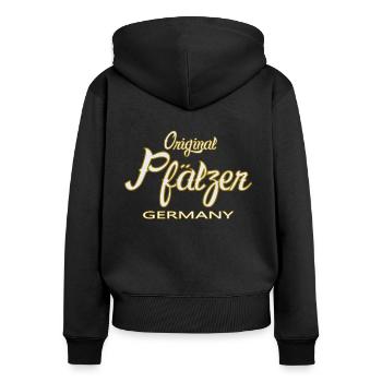 Original Pfälzer Germany T Shirt - Frauen Premium Bio Zip Hoodie - Schwarz - Hinten - Julia (174cm)