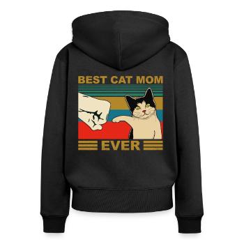 Chat maman - Sweat à capuche zippé Premium bio Femme - noir - Dos - Julia (174cm)
