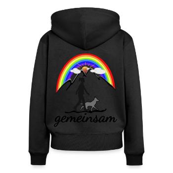 Hund und Frau gemeinsam - Frauen Premium Bio Zip Hoodie - Schwarz - Hinten - Julia (174cm)