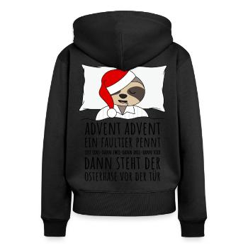 Advent Advent ein Faultier pennt lustige Sprüche - Frauen Premium Bio Zip Hoodie - Schwarz - Hinten - Julia (174cm)