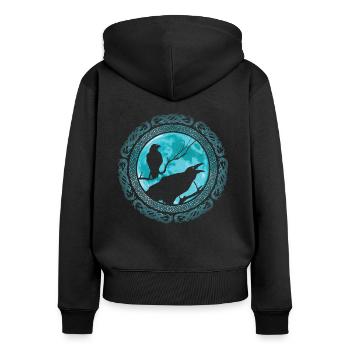 Odins Raben Hugin et Munin Vikings - Sweat à capuche zippé Premium bio Femme - noir - Dos - Julia (174cm)