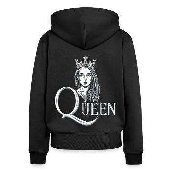 Queen - Frauen Premium Bio Zip Hoodie - Schwarz - Hinten - Julia (174cm)