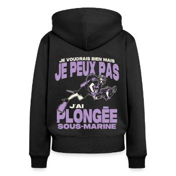 Je peux pas j'ai plongée sous-marine. - Sweat à capuche zippé Premium bio Femme - noir - Dos - Julia (174cm)